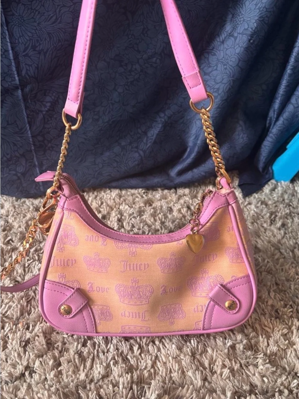 Juicy Couture Two-Tone Pink Shoulder Bag with Gold Bow Charm